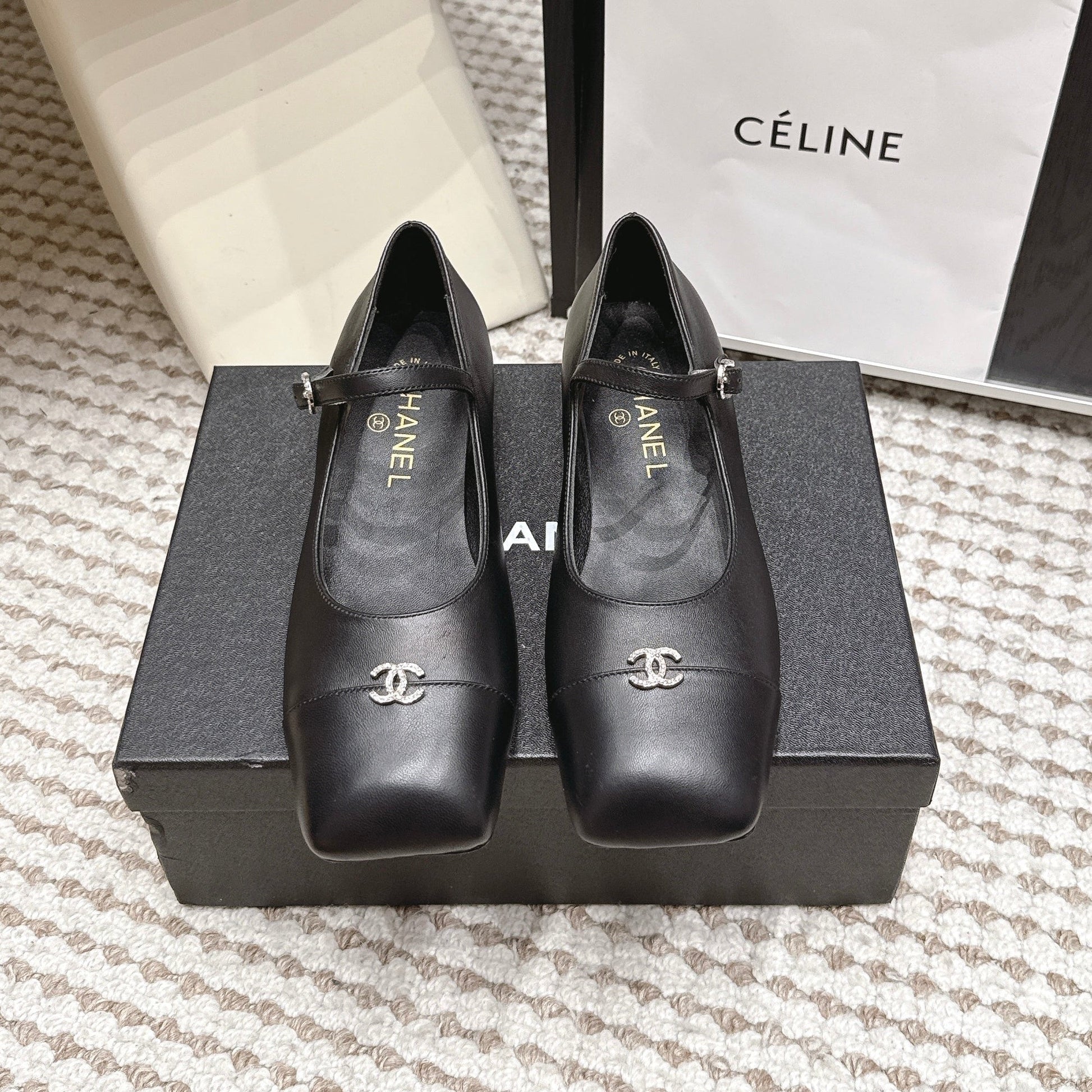 26S SQUARE TOE MARY JANE FLATS IN BLACK CALFSKIN mysite