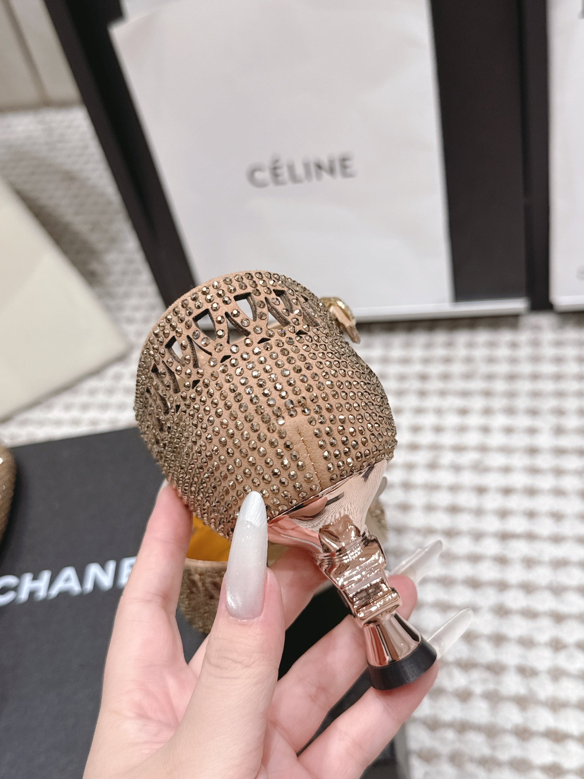 CHANEL 26S HIGH HEELS 50 MM IN BEIGE RHINESTONE EMBELLISHED mysite
