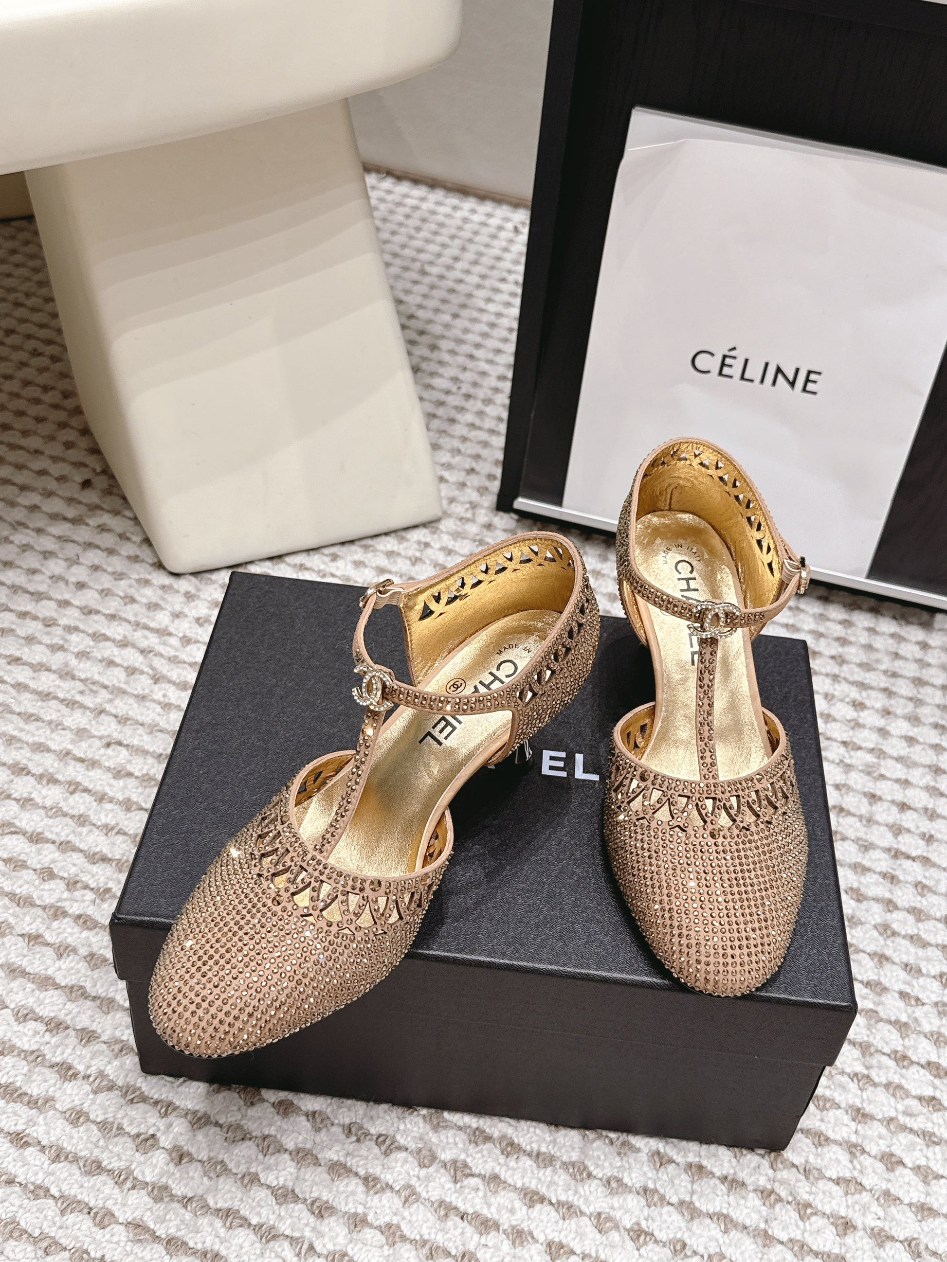CHANEL 26S HIGH HEELS 50 MM IN BEIGE RHINESTONE EMBELLISHED mysite
