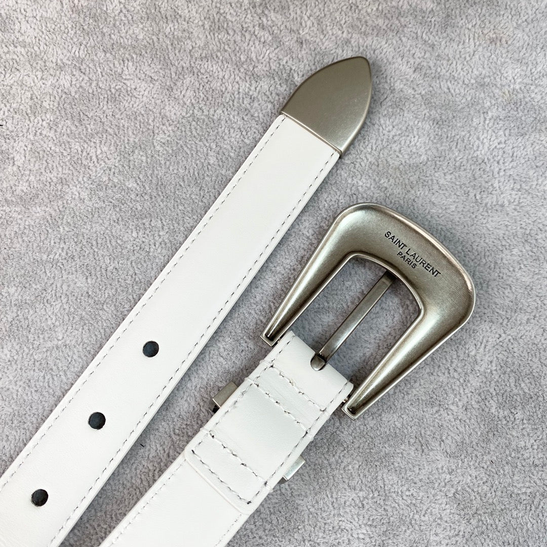 YSL 25S BELT 25 MM IN WHITE CALFSKIN 567659 mysite