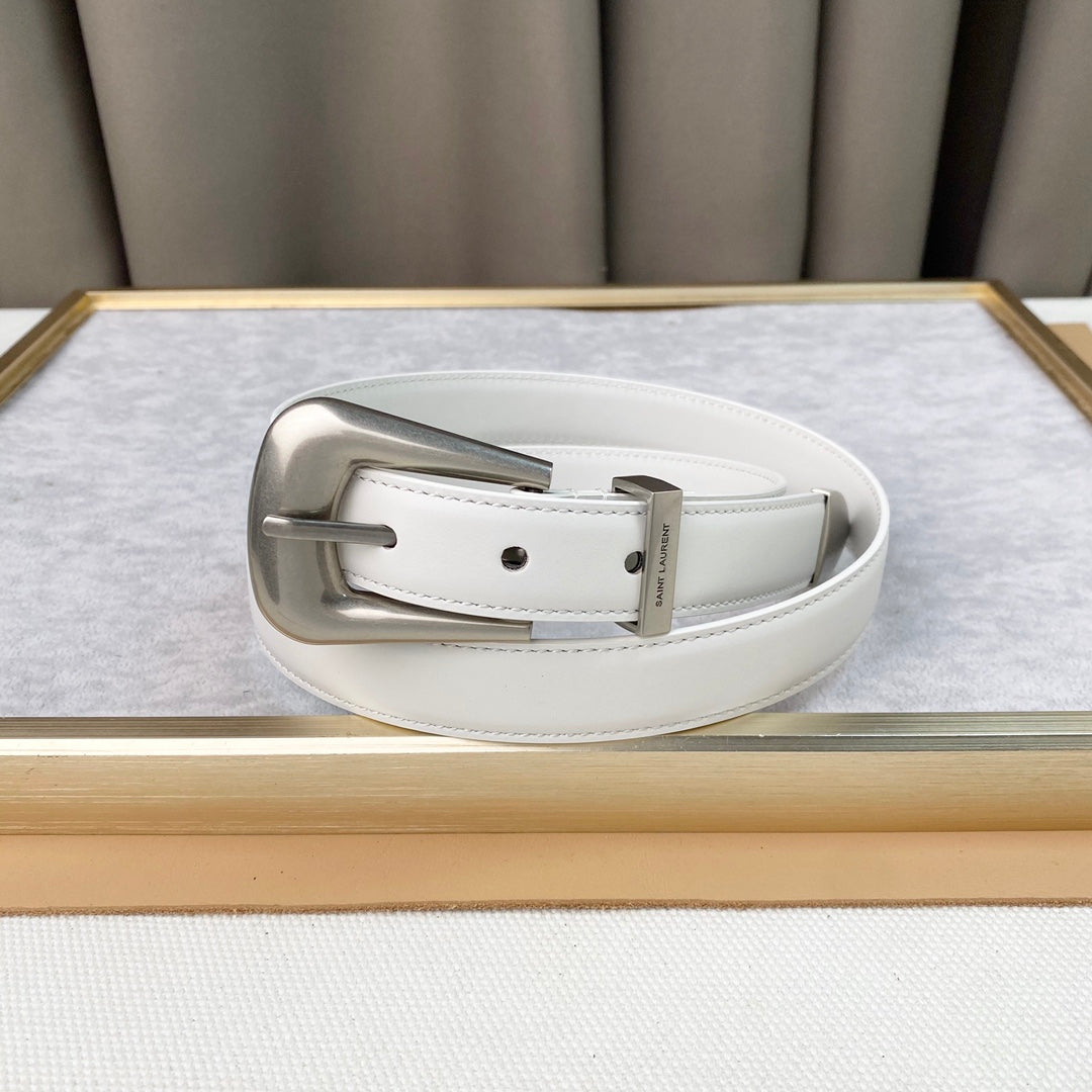YSL 25S BELT 25 MM IN WHITE CALFSKIN 567659 mysite
