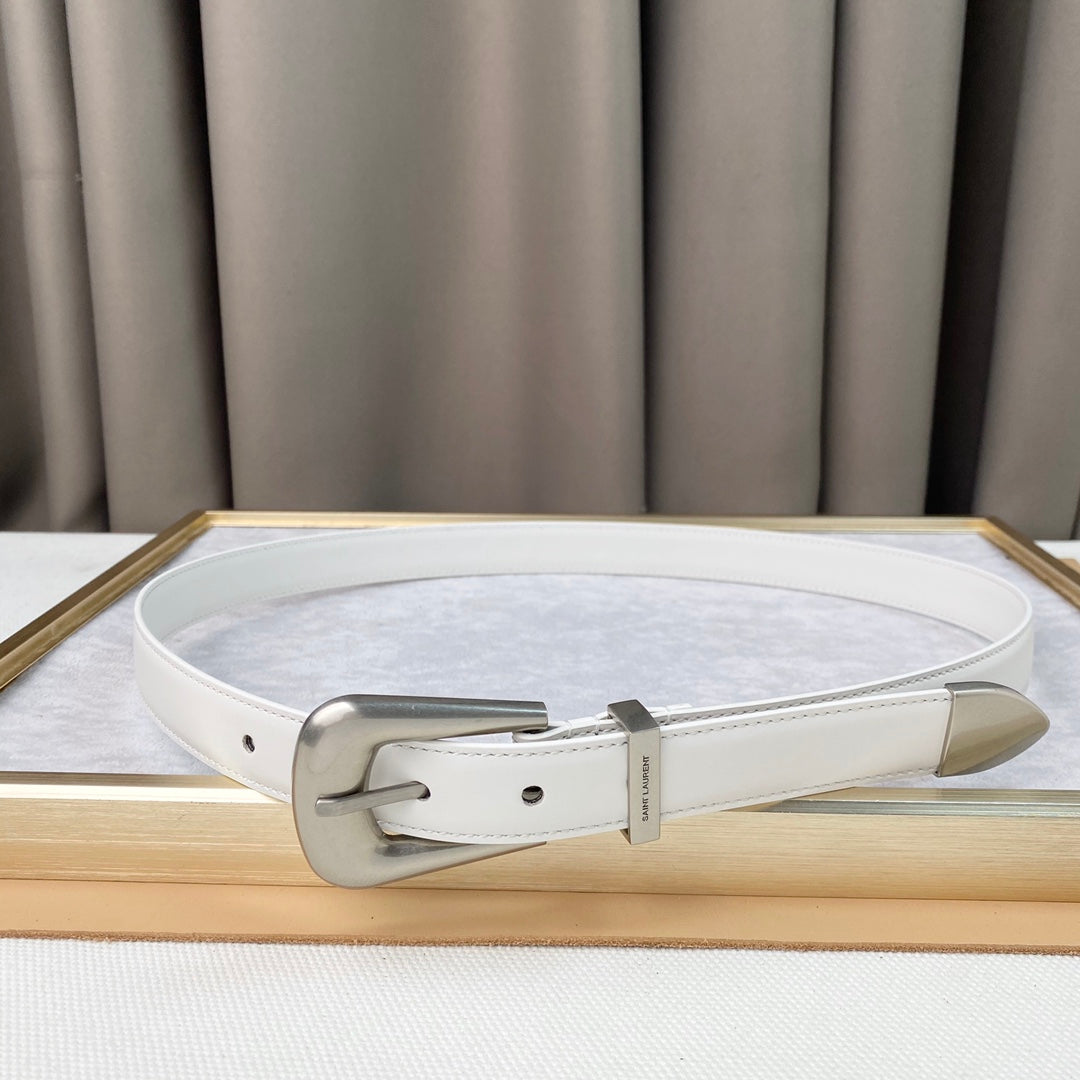 YSL 25S BELT 25 MM IN WHITE CALFSKIN 567659 mysite