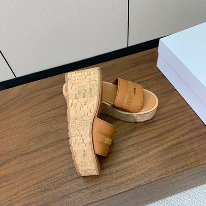 DIOR 25S DWAY WEDGE SLIDE 90 MM IN LIGHT BROWN CALFSKIN mysite