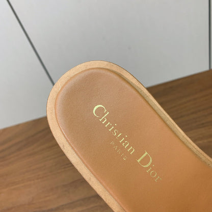 DIOR 25S DWAY WEDGE SLIDE 90 MM IN LIGHT BROWN CALFSKIN mysite