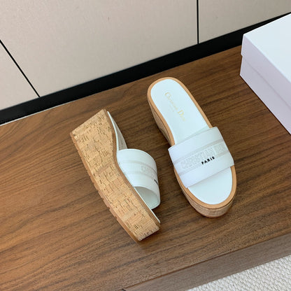 DIOR 25S DWAY WEDGE SLIDE 90 MM IN WHITE CALFSKIN mysite