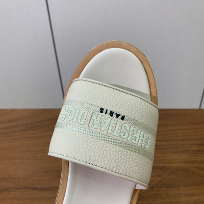 DIOR 25S DWAY WEDGE SLIDE 90 MM IN CREAM WHITE CALFSKIN mysite