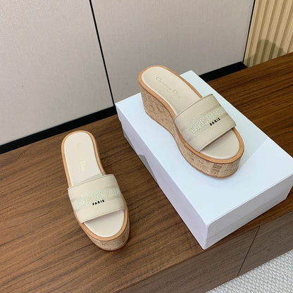 DIOR 25S DWAY WEDGE SLIDE 90 MM IN CREAM WHITE CALFSKIN mysite