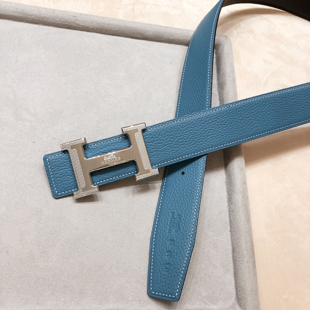 HM H D'ANCRE BELT BUCKLE & REVERSIBLE BLUE GREEN LEATHER STRAP 38 MM SILVER HARDWARE mysite