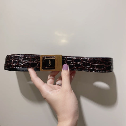 YSL 25S BELT 30 MM IN DARK BROWN EMBOSSED CALFSKIN 520632 mysite
