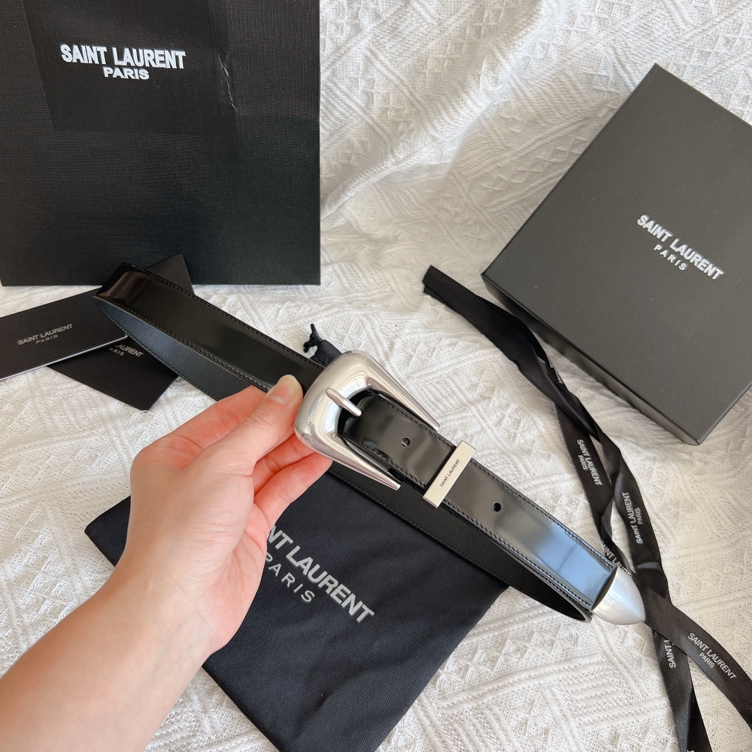 YSL 25S BELT 25 MM IN BLACK GLOSSY CALFSKIN 558366 mysite