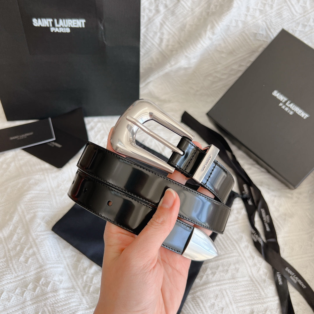 YSL 25S BELT 25 MM IN BLACK GLOSSY CALFSKIN 558366 mysite