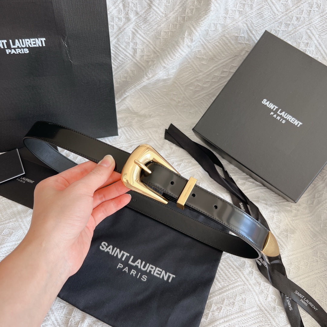 YSL 25S BELT 25 MM IN BLACK GLOSSY CALFSKIN 558367 mysite