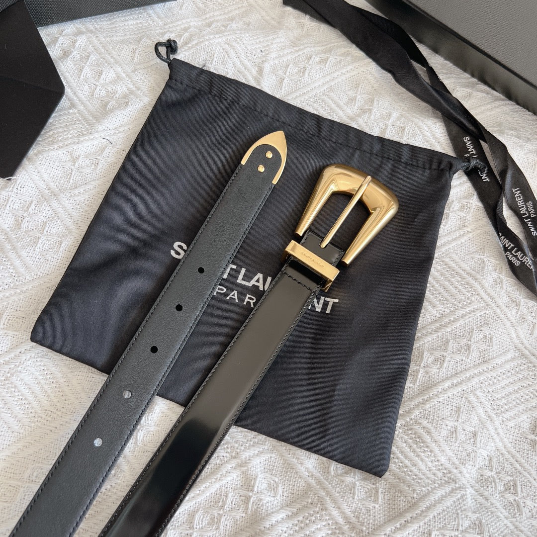 YSL 25S BELT 25 MM IN BLACK GLOSSY CALFSKIN 558367 mysite