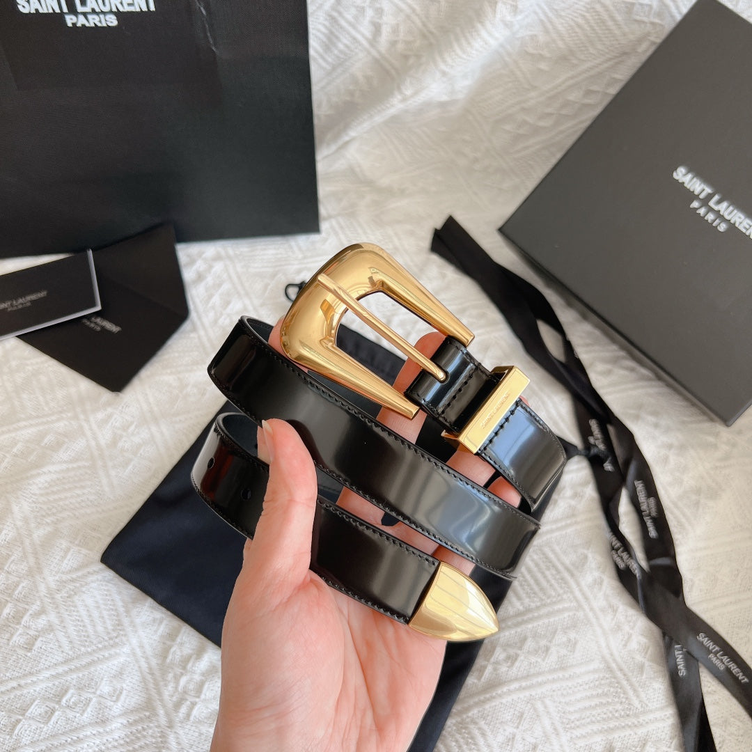 YSL 25S BELT 25 MM IN BLACK GLOSSY CALFSKIN 558367 mysite