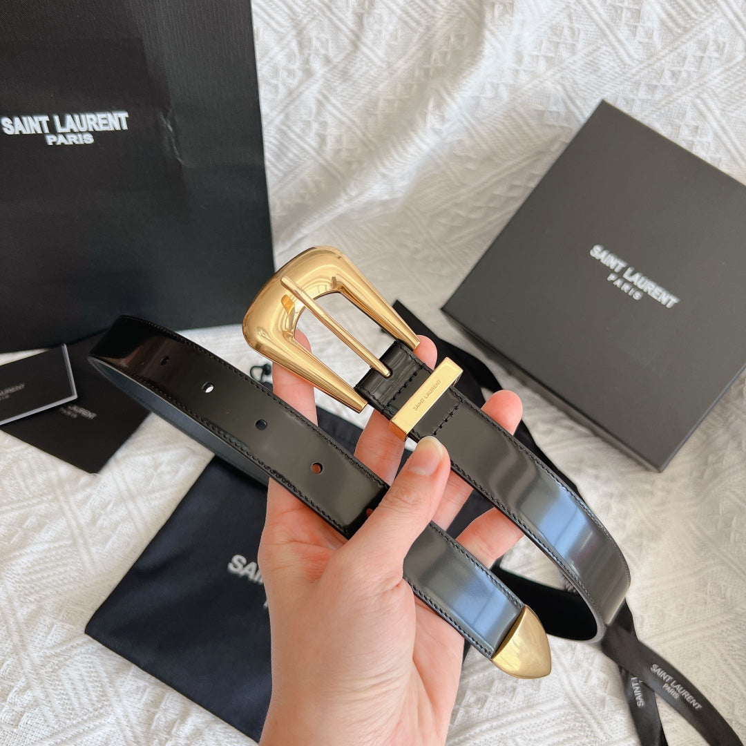 YSL 25S BELT 25 MM IN BLACK GLOSSY CALFSKIN 558367 mysite