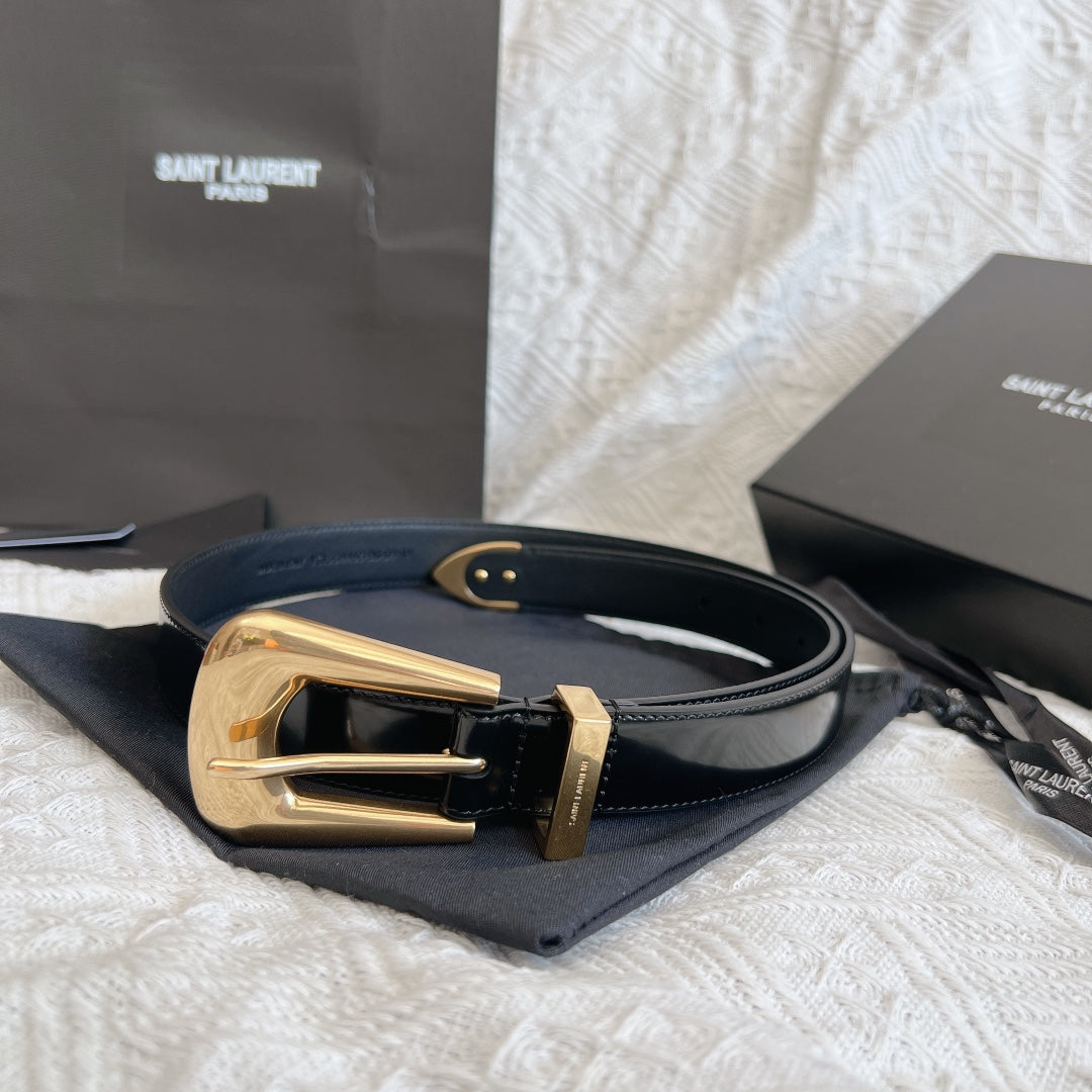 YSL 25S BELT 25 MM IN BLACK GLOSSY CALFSKIN 558367 mysite