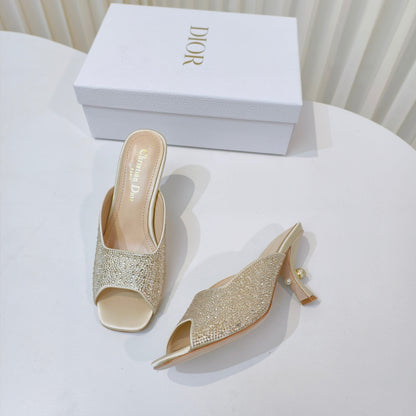 EMBELLISHED HIGH HEEL SLIDES 25S IN LIGHT BEIGE SATIN AND CALFSKIN mysite