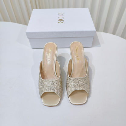 EMBELLISHED HIGH HEEL SLIDES 25S IN LIGHT BEIGE SATIN AND CALFSKIN mysite