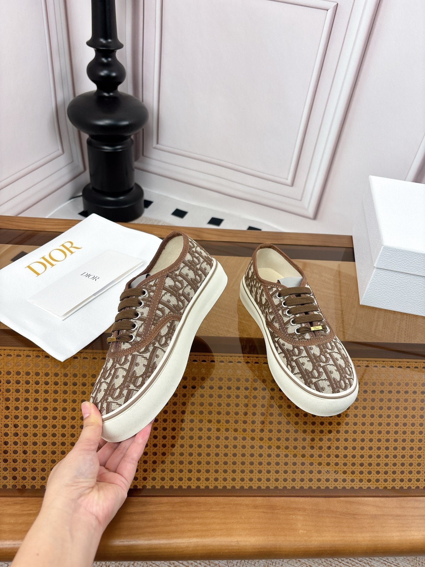 26S LOW TOP SNEAKERS IN BROWN OBLIQUE CANVAS WITH RUBBER SOLE mysite