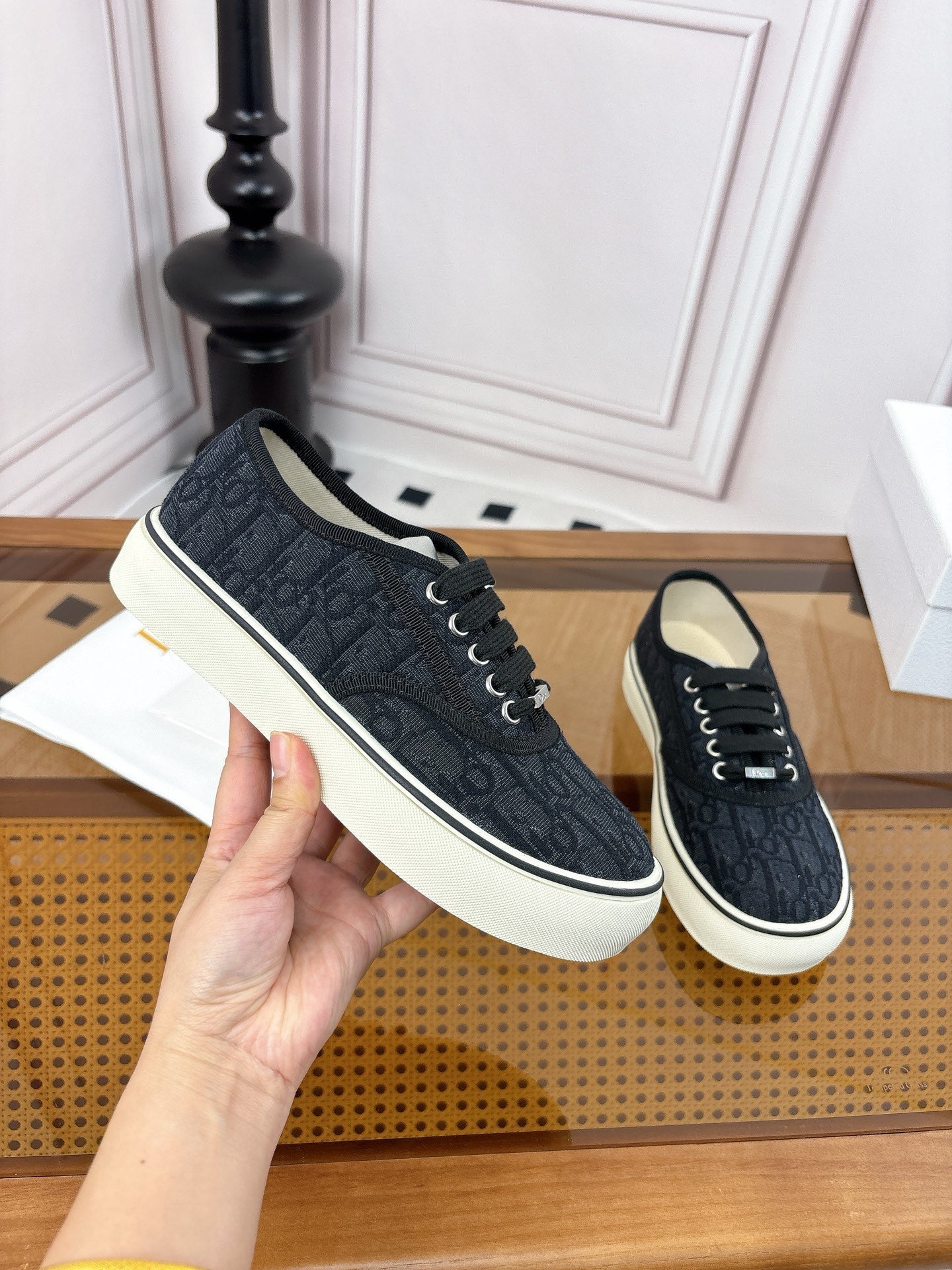 26S LOW TOP SNEAKERS IN BLACK OBLIQUE CANVAS WITH RUBBER SOLE mysite