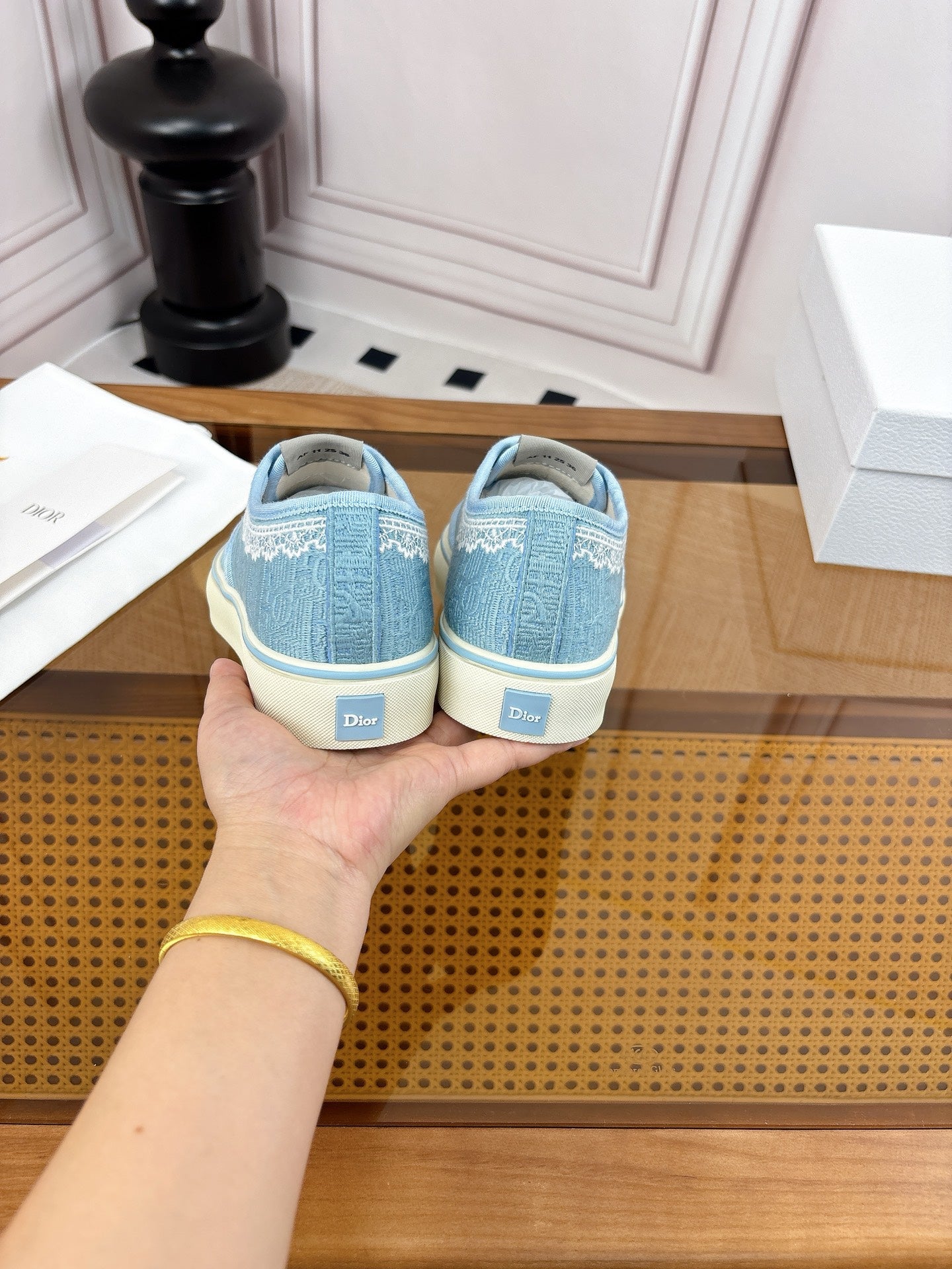 26S LOW TOP SNEAKERS IN LIGHT BLUE CANVAS WITH WHITE LACE TRIM & LOGO PRINT mysite