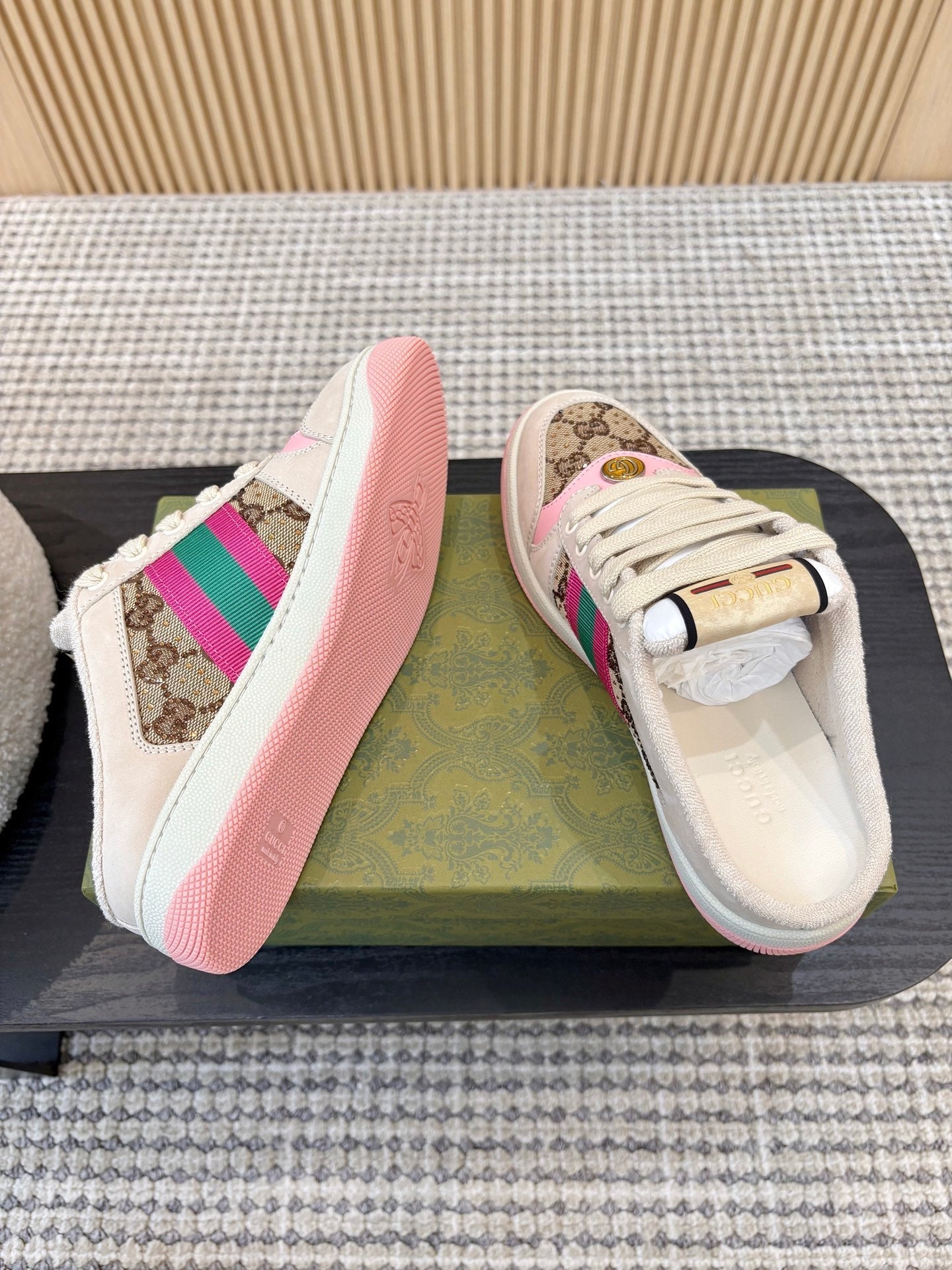 GUCCI 26S BACKLESS SNEAKERS IN BROWN CANVAS AND BEIGE LEATHER mysite