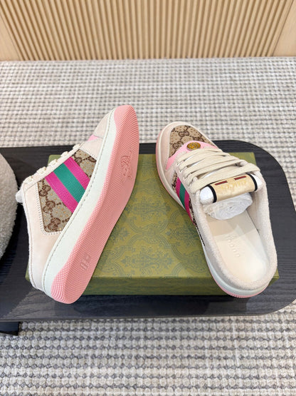 GUCCI 26S BACKLESS SNEAKERS IN BROWN CANVAS AND BEIGE LEATHER mysite