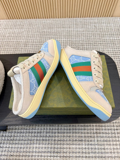 26S BACKLESS SNEAKERS IN BLUE CANVAS AND BEIGE LEATHER mysite