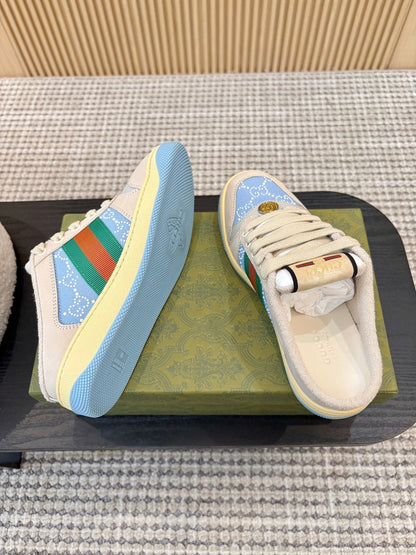26S BACKLESS SNEAKERS IN BLUE CANVAS AND BEIGE LEATHER mysite