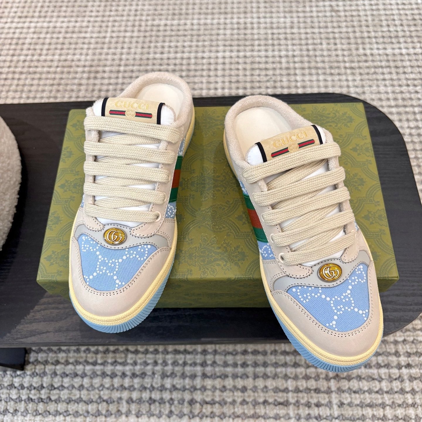 26S BACKLESS SNEAKERS IN BLUE CANVAS AND BEIGE LEATHER mysite