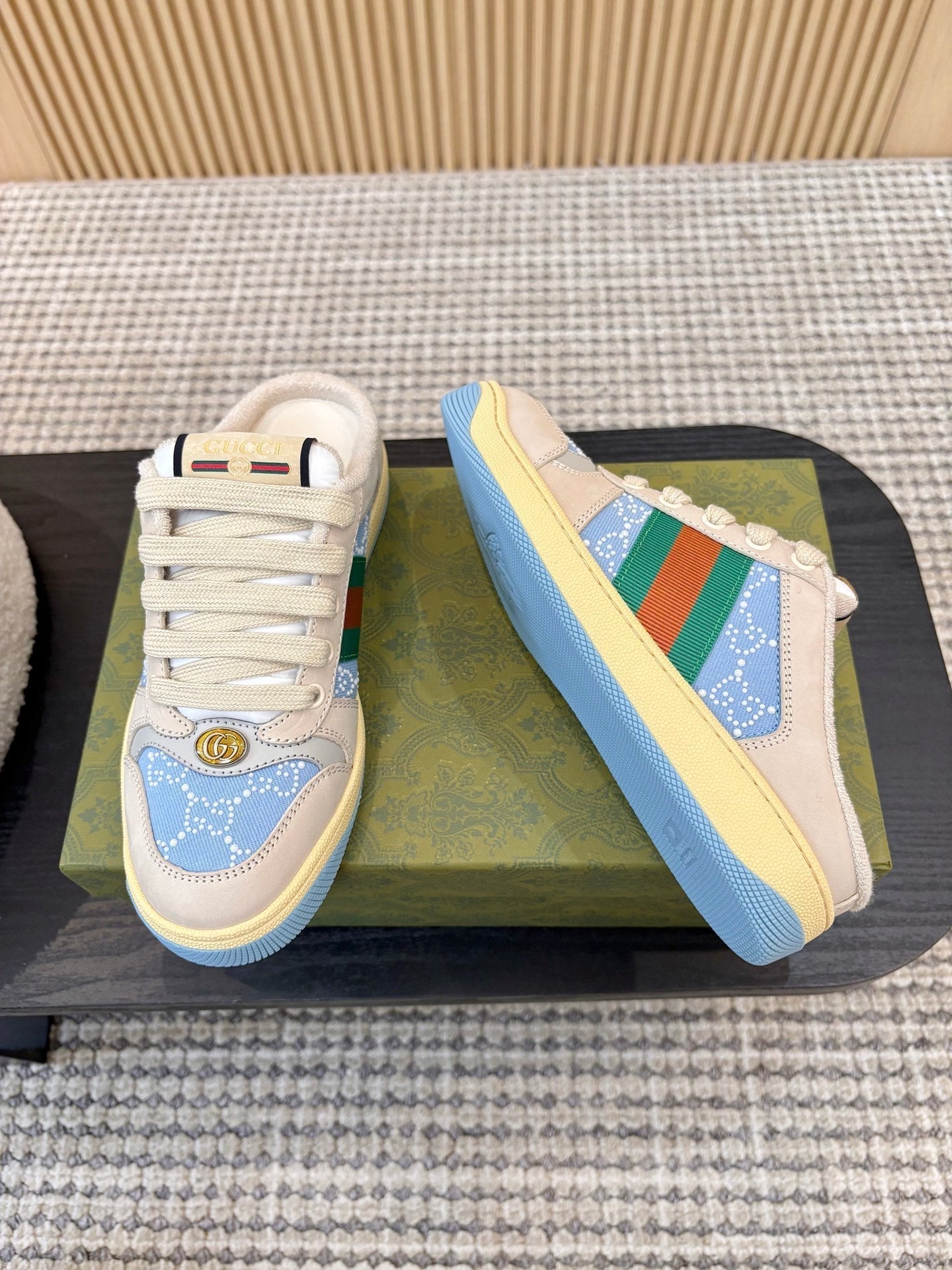 26S BACKLESS SNEAKERS IN BLUE CANVAS AND BEIGE LEATHER mysite