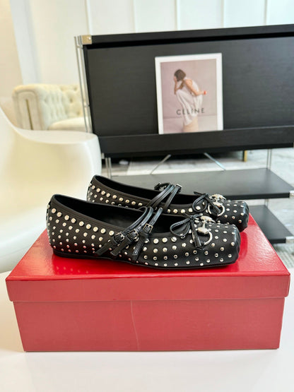 GG RIVETS BALLET FLAT BLACK HORIZONTAL STRAPS LAMBSKIN mysite