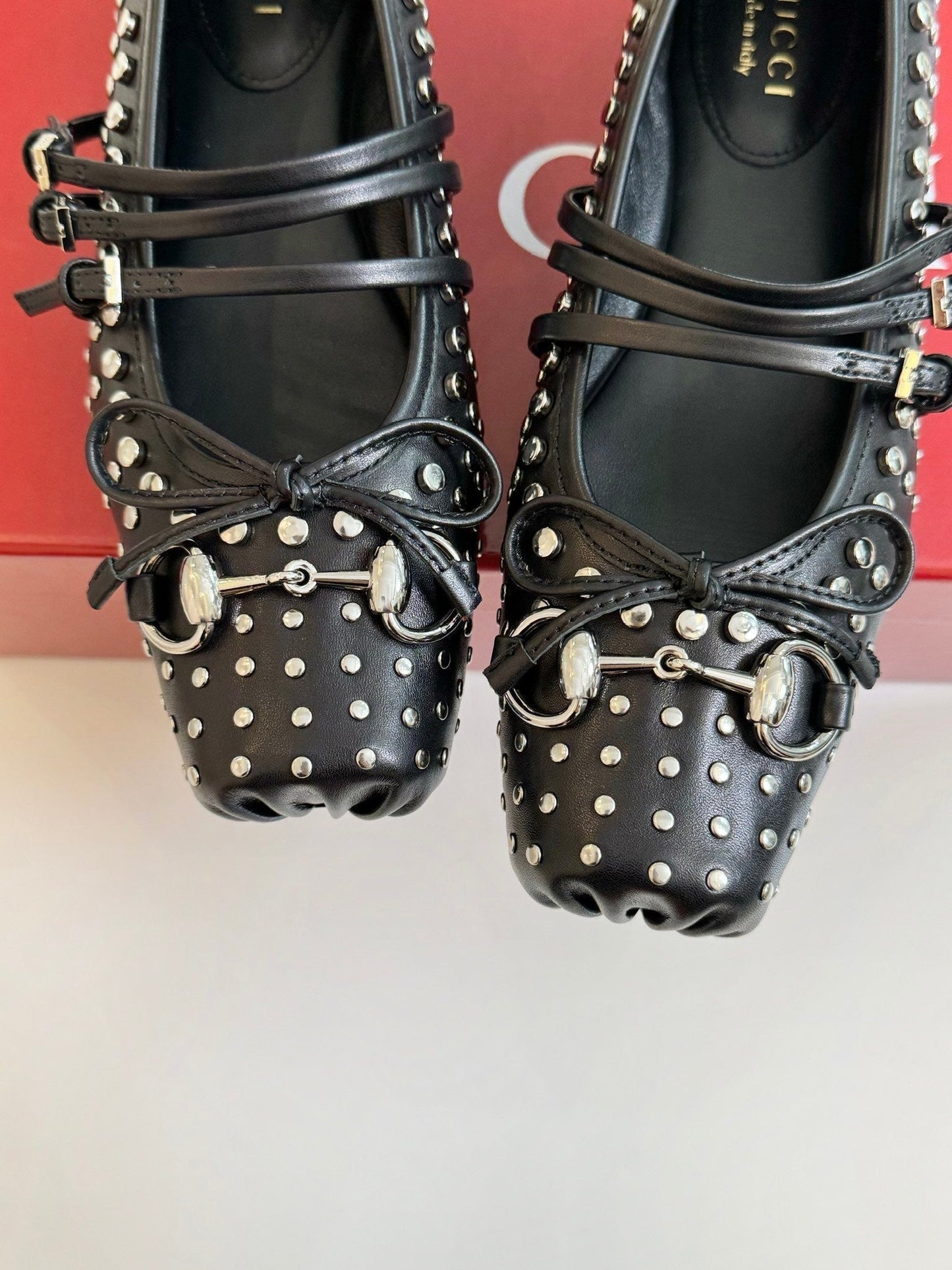 GG RIVETS BALLET FLAT BLACK HORIZONTAL STRAPS LAMBSKIN mysite