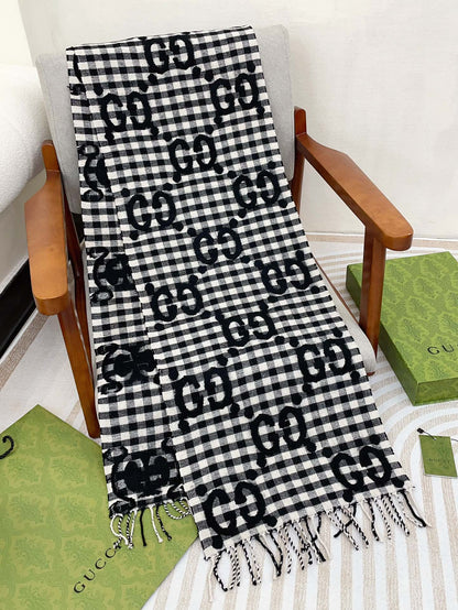 SCARF 220 CM IN BLACK MIX WHITE WOOL 401165 mysite