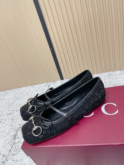 GUCCI 26S BALLET FLATS IN BLACK SUEDE WITH CRYSTALS mysite