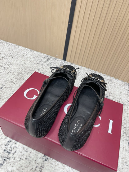 GUCCI 26S BALLET FLATS IN BLACK SUEDE WITH CRYSTALS mysite