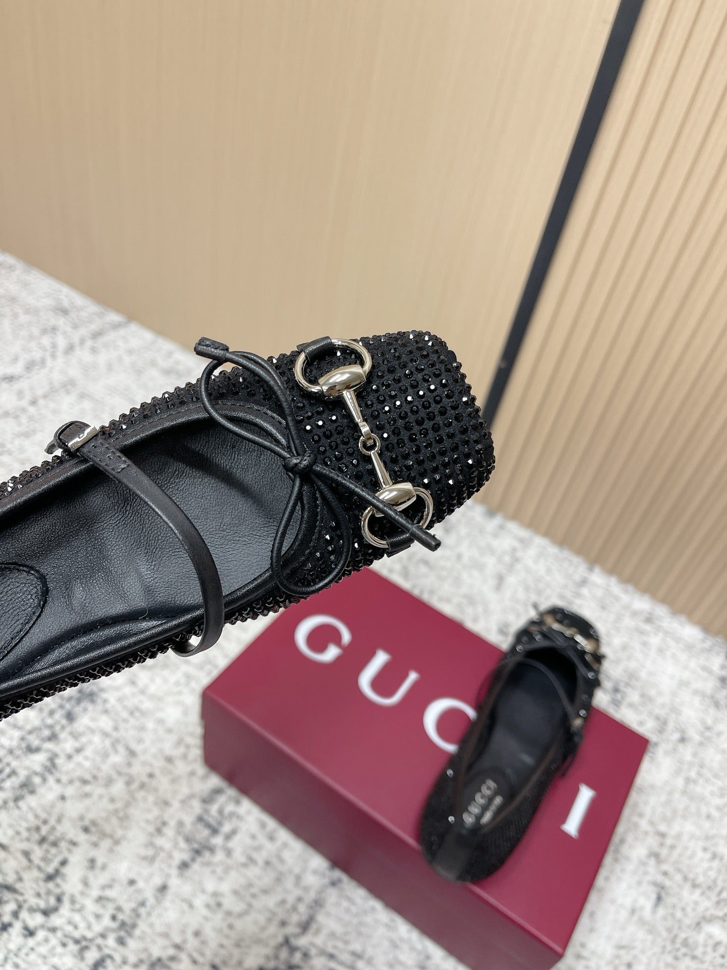 GUCCI 26S BALLET FLATS IN BLACK SUEDE WITH CRYSTALS mysite