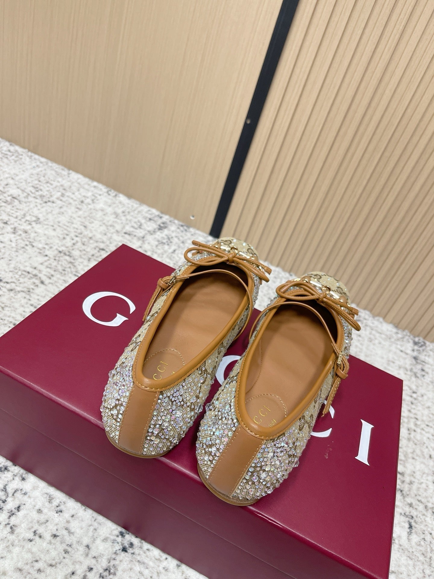 GUCCI 26S BALLET FLATS IN DARK BEIGE CANVAS WITH CRYSTALS mysite