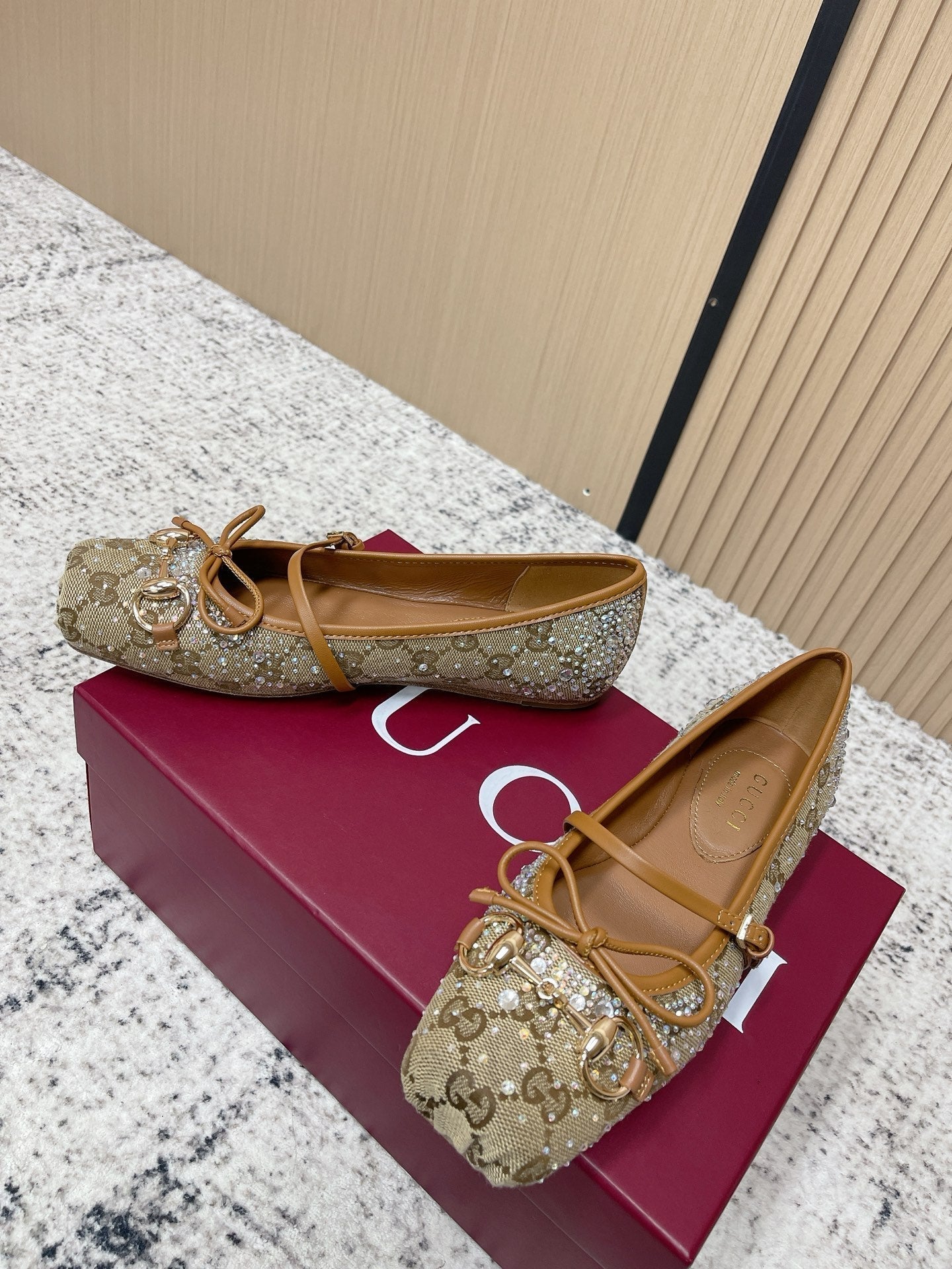 GUCCI 26S BALLET FLATS IN DARK BEIGE CANVAS WITH CRYSTALS mysite