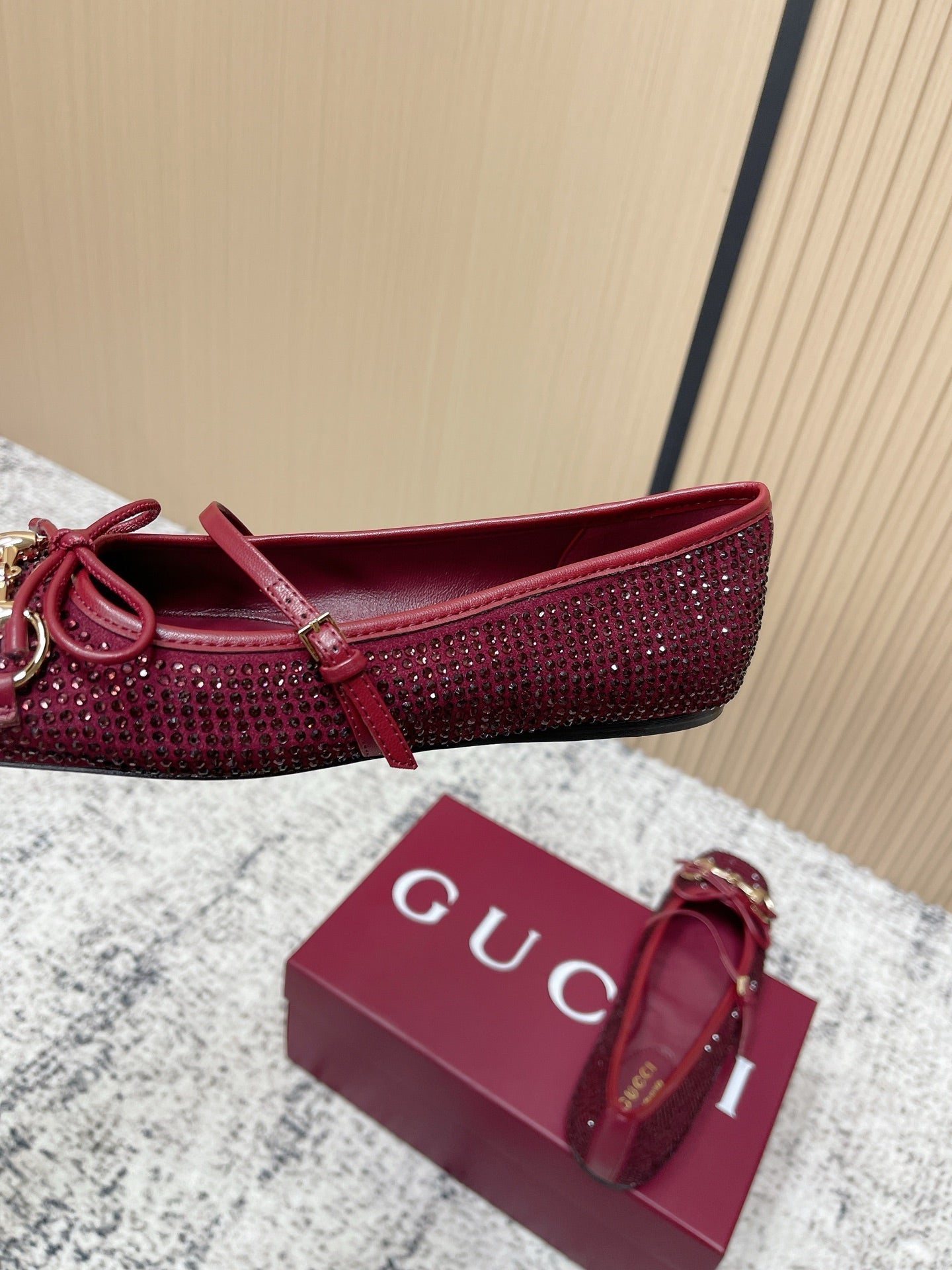GUCCI 26S BALLET FLATS IN RED WITH CRYSTALS mysite