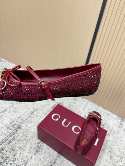 GUCCI 26S BALLET FLATS IN RED WITH CRYSTALS mysite