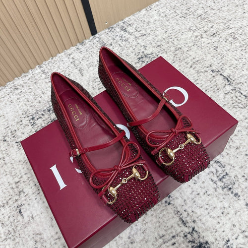 GUCCI 26S BALLET FLATS IN RED WITH CRYSTALS mysite