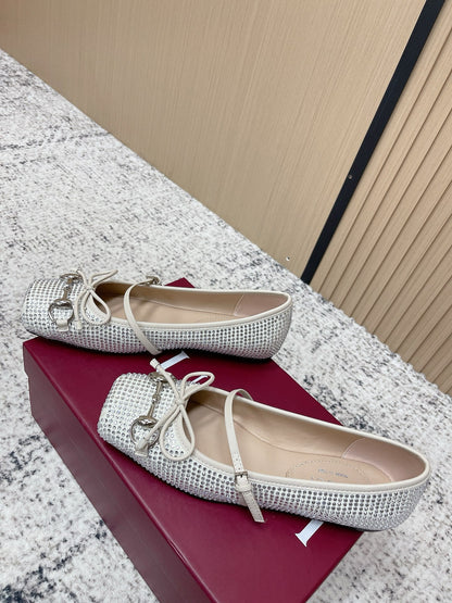 GUCCI 26S BALLET FLATS IN OFF WHITE WITH CRYSTALS mysite