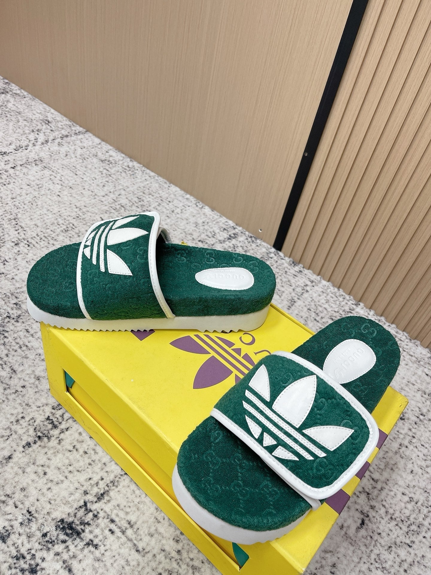 26S PLATFORM SLIDE SANDALS IN GREEN FABRIC mysite