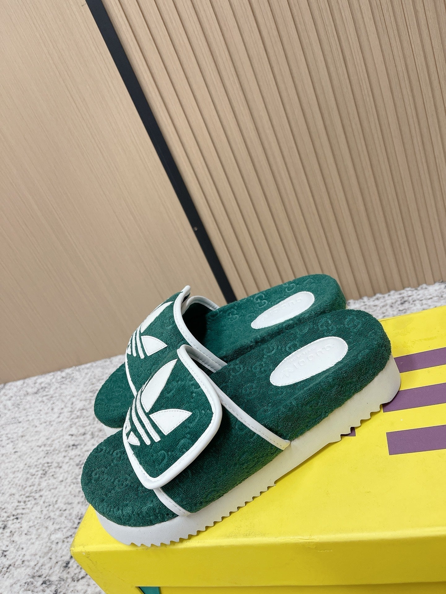 26S PLATFORM SLIDE SANDALS IN GREEN FABRIC mysite