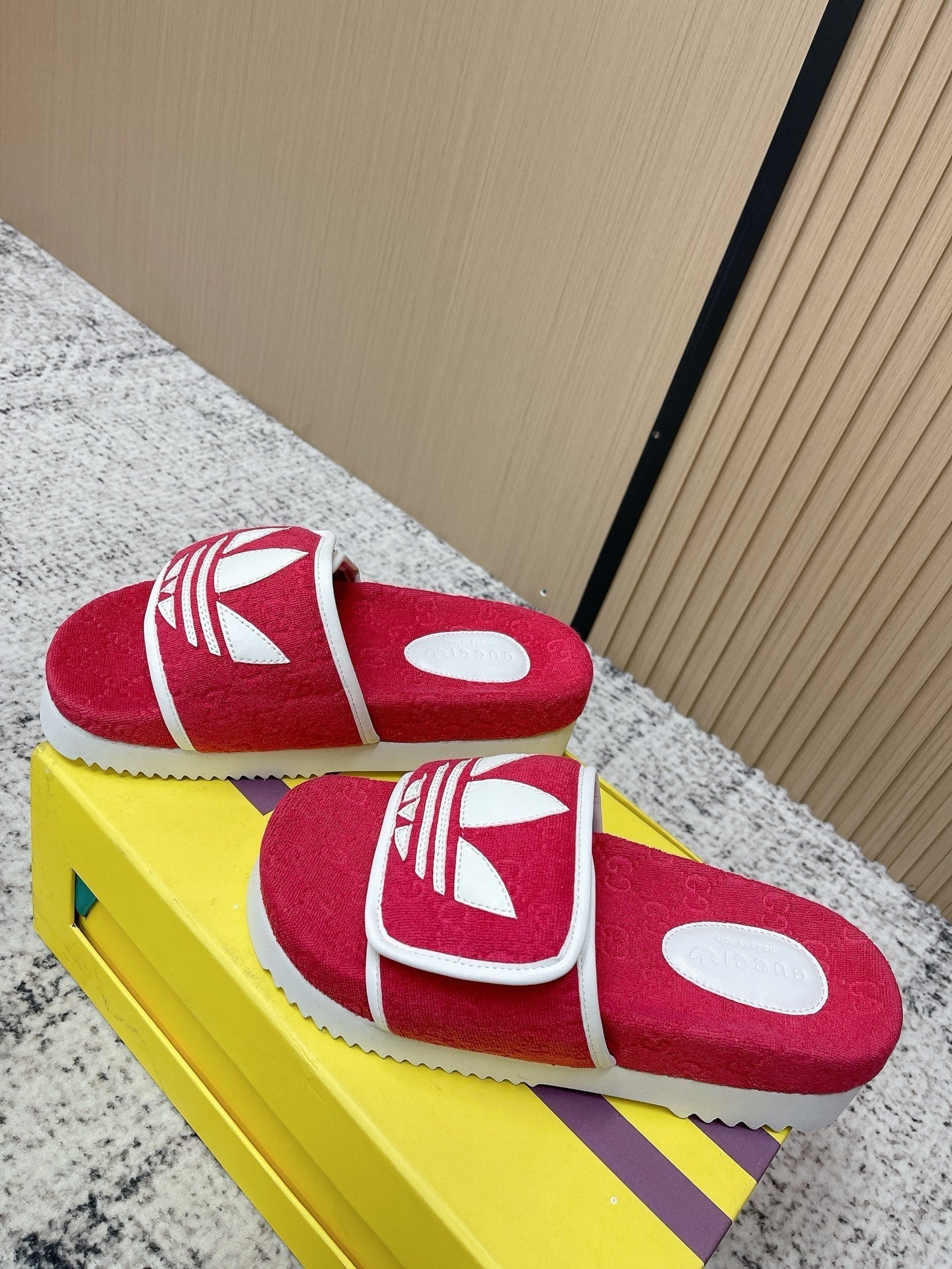 26S PLATFORM SLIDE SANDALS IN RED FABRIC mysite