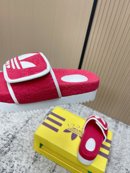 26S PLATFORM SLIDE SANDALS IN RED FABRIC mysite