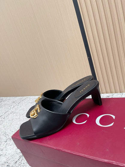 26S GG LOGO HIGH-HEEL MULES IN BLACK CALFSKIN mysite