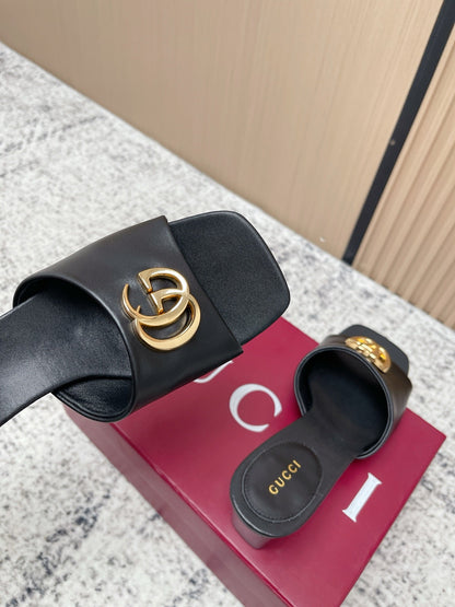 26S GG LOGO HIGH-HEEL MULES IN BLACK CALFSKIN mysite