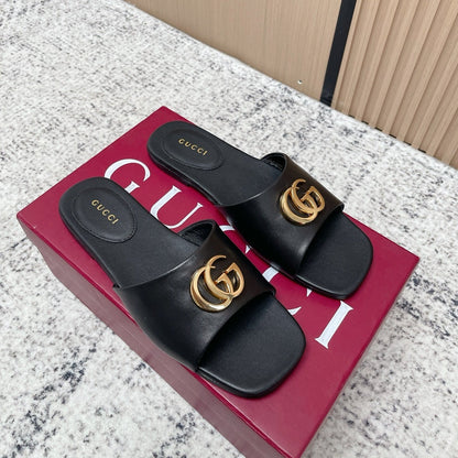26S SLIDE SANDAL IN BLACK CALFSKIN WITH GOLD HARDWARE mysite